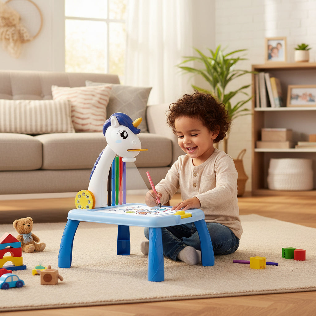 Escritorio de aprendizaje para niños unicornio azul